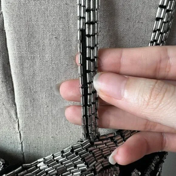 Vintage Y2K Black White Gray Floral Beaded Maxi Bodycon Formal Dress M - Picture 8 of 9